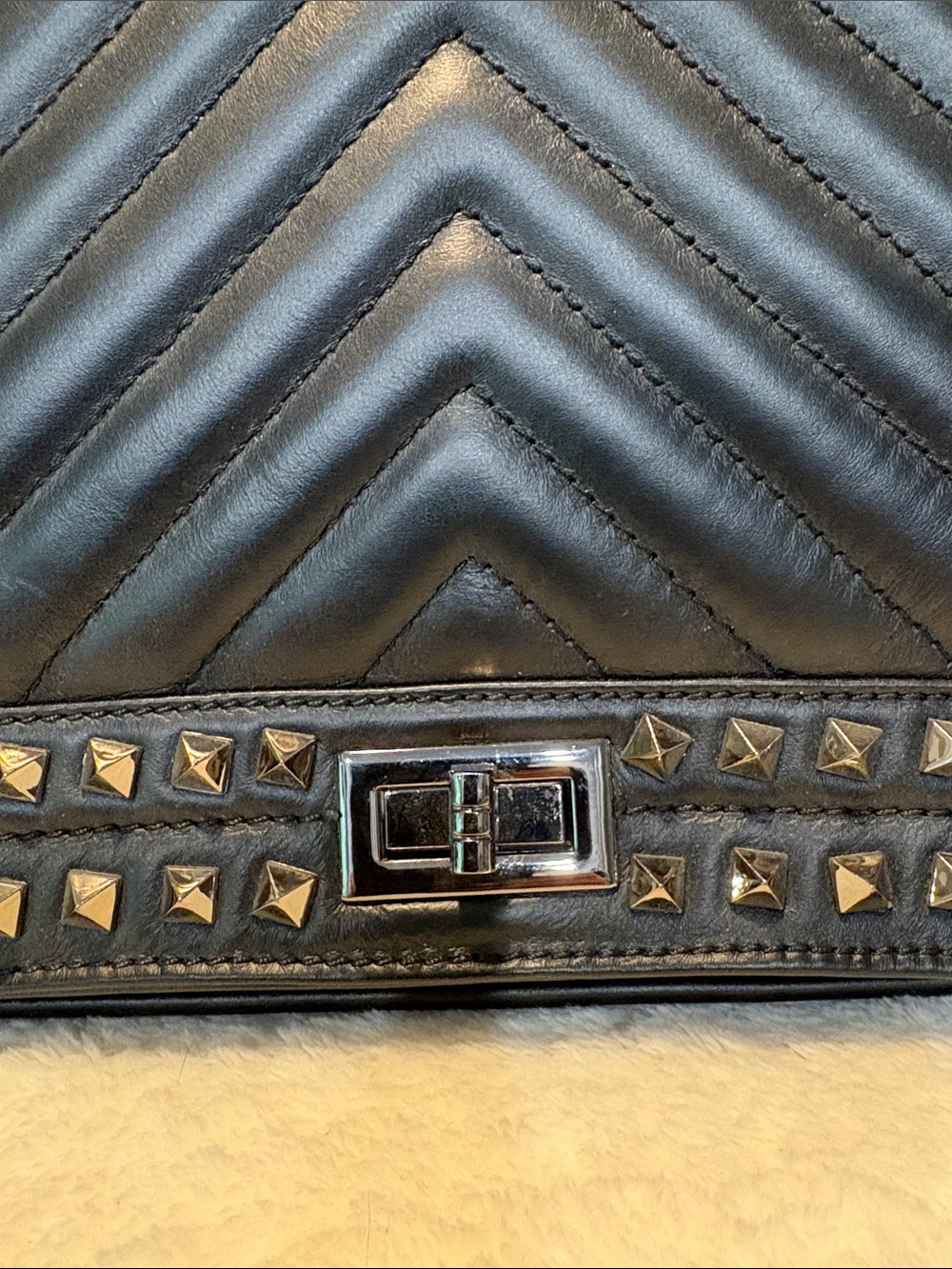 Black leather Studded Quilted Crossbody Bag - Designer - Picture 2 of 10